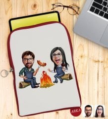 Kişiye Özel Sevgililer Karikatürlü Taşınabilir Koruyucu Tablet Kılıfı & Organizer Çanta - Kırmızı-95