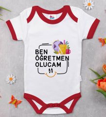 BK Kids Öğretmen Olucam Tasarımlı Kırmızı Bebek Body Zıbın-1