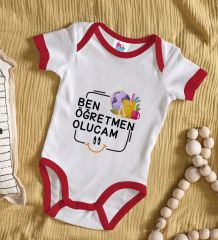 BK Kids Öğretmen Olucam Tasarımlı Kırmızı Bebek Body Zıbın-1