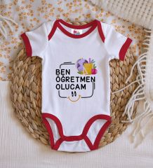 BK Kids Öğretmen Olucam Tasarımlı Kırmızı Bebek Body Zıbın-1