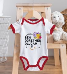BK Kids Öğretmen Olucam Tasarımlı Kırmızı Bebek Body Zıbın-1