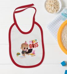BK Kids Mini Boss Tasarımlı Kırmızı Bebek Mama Önlüğü-1