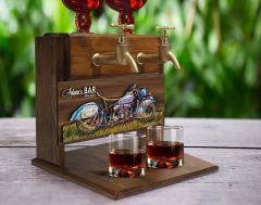 BK Gift Kişiye Özel Kabartma Motorsiklet Tasarımlı Çift Musluklu Doğal Ahşap İçki Standı-4, İçki Standı, Doğum Günü Hediyesi, Ev Hediyesi, Erkek Hediye
