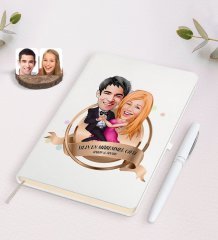 Kişiye Özel Yılın En Mükemmel Çifti Karikatürlü Beyaz Defter ve Kalem Hediye Seti-13