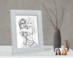 Kişiye Özel Karakalem Kız Kardeşler Karikatürlü Dekoratif Çerçeve-10