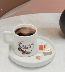 Kişiye Özel Sunum Tabaklı Çiçek Tasarımlı Türk Kahvesi Fincanı Model 13
