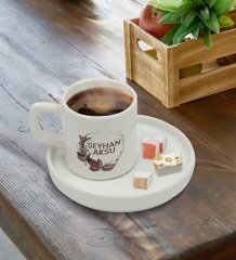 Kişiye Özel Sunum Tabaklı Çiçek Tasarımlı Türk Kahvesi Fincanı Model 13