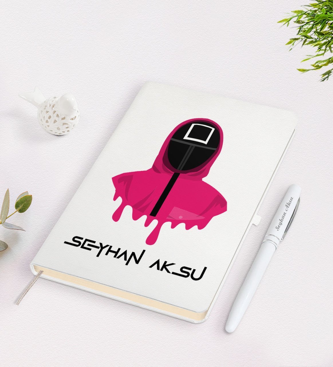 Kişiye Özel Squid Game Tasarımlı Beyaz Defter ve Kalem Seti-5
