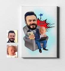 Kişiye Özel Baba Oğul Karikatür Kanvas Tablo (50 x 70 cm.) 1