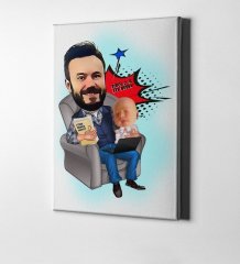 Kişiye Özel Baba Oğul Karikatür Kanvas Tablo (50 x 70 cm.) 1