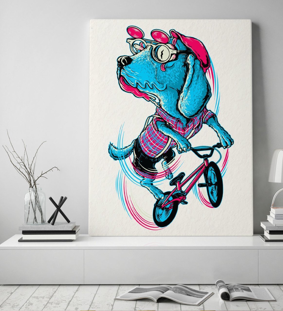 BK Gift Bisikletçi Köpek Tasarımlı Kanvas Tablo 50x70cm-1