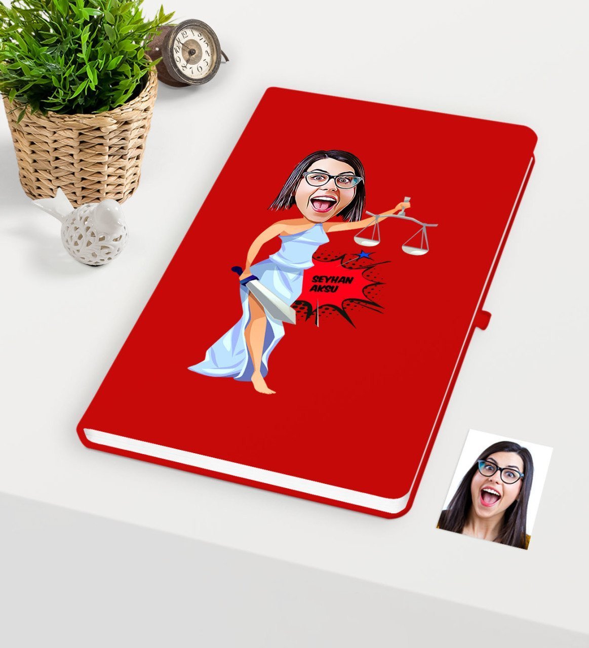 Kişiye Özel Bayan Avukat Karikatürlü Kırmızı Defter - 1