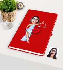 Kişiye Özel Bayan Avukat Karikatürlü Kırmızı Defter - 1