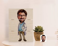 Kişiye Özel Erkek Doktor Karikatürlü Otantik Masaüstü Ahşap Palet Çerçeve-8