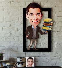 Kişiye Özel Bay Öğretmen Karikatürlü 3D Ahşap Tablo-8