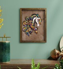BK Home Unicorn Tasarımlı Doğal Masif Ahşap Çerçeveli Tablo 45x65cm-2