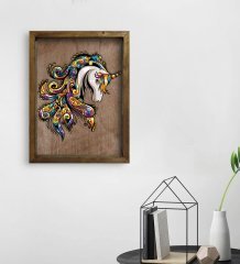 BK Home Unicorn Tasarımlı Doğal Masif Ahşap Çerçeveli Tablo 45x65cm-2