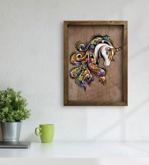 BK Home Unicorn Tasarımlı Doğal Masif Ahşap Çerçeveli Tablo 45x65cm-2