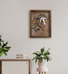 BK Home Unicorn Tasarımlı Doğal Masif Ahşap Çerçeveli Tablo 45x65cm-2