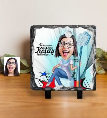 Kişiye Özel Bayan Diş Hekimi Karikatürlü Dekoratif Doğal Taş - 3