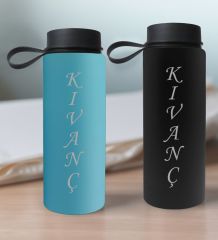 BK Gift Kişiye Özel İsimli 2’li Turkuaz ve Siyah Cam Matara 500ml, Sevgiliye Hediye, İsimli Cam Matara, Sevgililer Günü