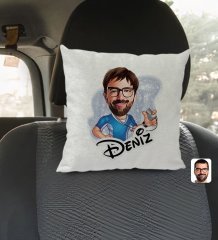 Kişiye Özel İsimli Erkek Antrenör Karikatürlü Kare Araç Koltuk Yastığı-1
