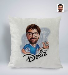 Kişiye Özel İsimli Erkek Antrenör Karikatürlü Kare Araç Koltuk Yastığı-1