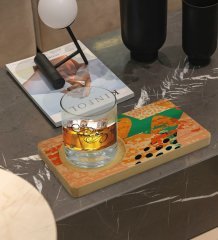 Kişiye Özel Modern Art Tasarımlı Doğal Ahşap Tabaklı Viski Bardağı Sunum Seti Model 1