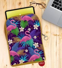 BK Gift Flamingolar Tasarımlı Taşınabilir Koruyucu Tablet Kılıfı & Organizer Çanta - Sarı-1