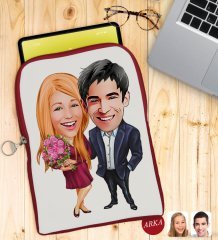 Kişiye Özel Sevgililer Karikatürlü Taşınabilir Koruyucu Tablet Kılıfı & Organizer Çanta - Kırmızı-94