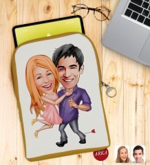 Kişiye Özel Sevgililer Karikatürlü Taşınabilir Koruyucu Tablet Kılıfı & Organizer Çanta - Sarı-3