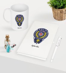 Kişiye Özel Polis Temalı Beyaz Defter Kalem Kupa Seti - 2