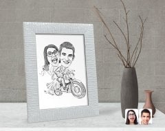Kişiye Özel Karakalem Gelin Damat Karikatürlü Dekoratif Çerçeve-1