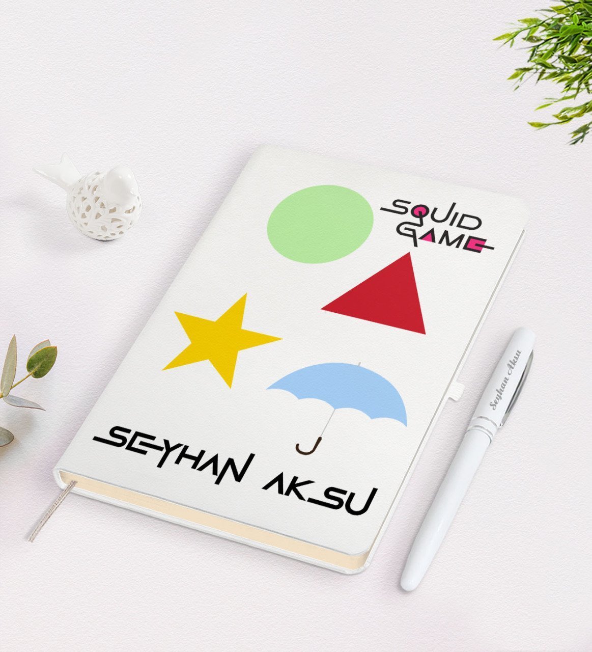 Kişiye Özel Squid Game Tasarımlı Beyaz Defter ve Kalem Seti-4