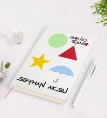 Kişiye Özel Squid Game Tasarımlı Beyaz Defter ve Kalem Seti-4