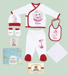 BK Kids Kişiye Özel Kırmızı Hastane Çıkışı, Anne-Bebek Günlüğü, Yeni Doğan Bebek Giyim Hediyesi, 9 Parça Bebek Hediye Seti-2