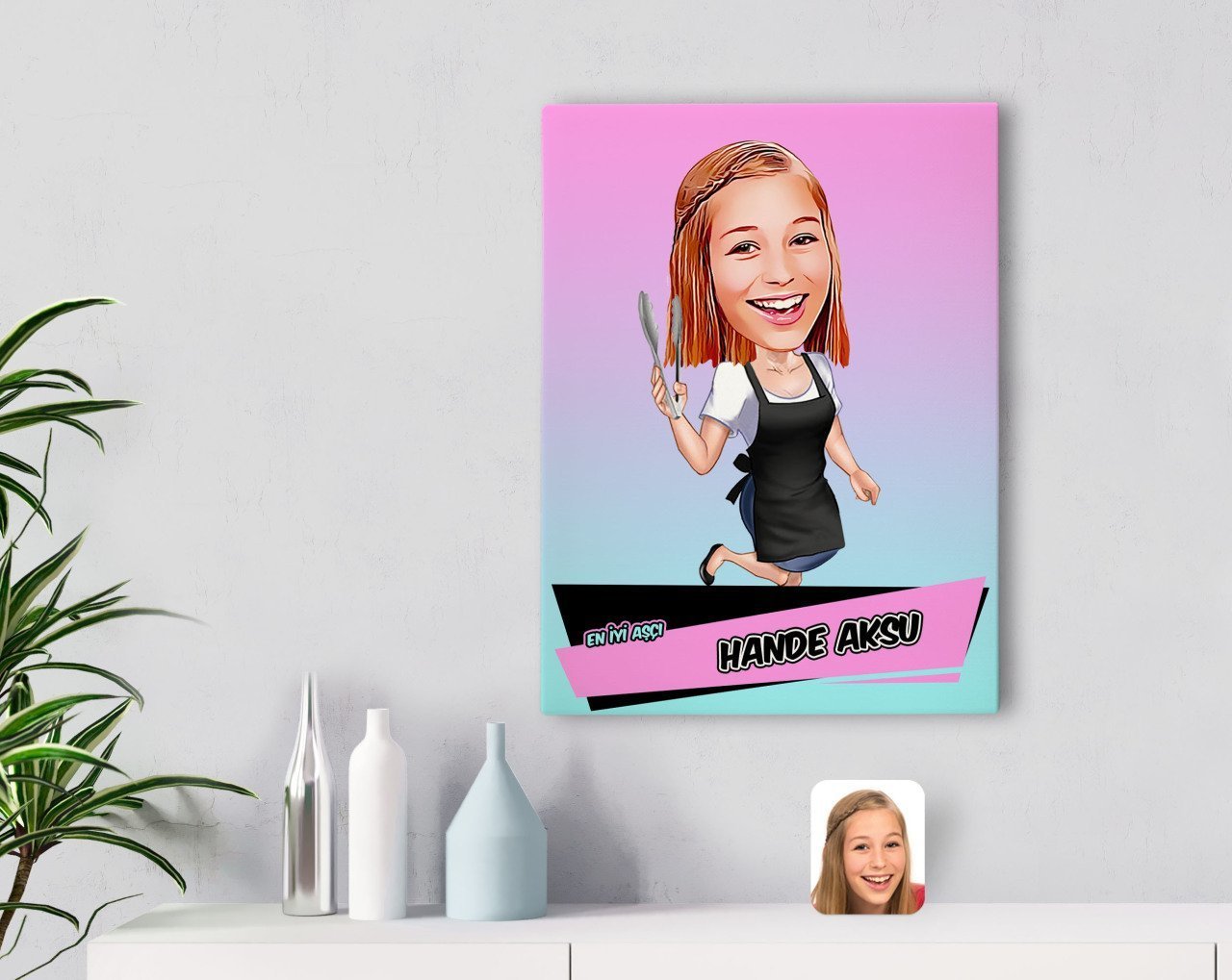 Kişiye Özel En İyi Aşçı Karikatürlü Kanvas Tablo 30x50cm-1