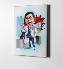 Kişiye Özel Bayan Veteriner Hekim Karikatür Kanvas Tablo (50 x 70 cm.) 1