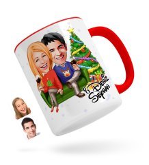 Kişiye Özel Yeni Yıl Sevgililer Karikatürlü Kırmızı Kupa Bardak-4