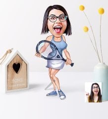 Kişiye Özel Bayan Tenis Oyuncusu Karikatür Ahşap Biblo - 1