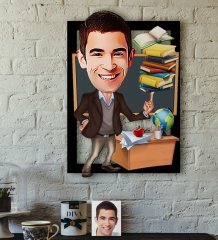 Kişiye Özel Bay Öğretmen Karikatürlü 3D Ahşap Tablo-2