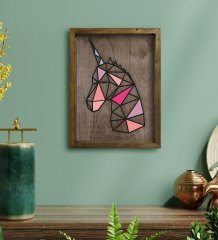 BK Home Unicorn Tasarımlı Doğal Masif Ahşap Çerçeveli Tablo 45x65cm-1