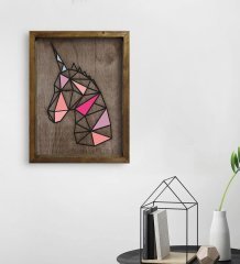 BK Home Unicorn Tasarımlı Doğal Masif Ahşap Çerçeveli Tablo 45x65cm-1