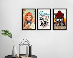 BK Home Coffee Tasarımlı Dekoratif 3’lü Ahşap Siyah Çerçeveli Tablo-1
