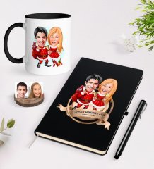 Kişiye Özel Yılın En Mükemmel Çifti Karikatürlü Siyah Defter Kalem ve Kupa Seti-63