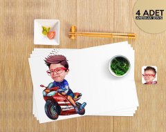 Kişiye Özel Motorcu Çocuk Karikatürlü 4 Adet Amerikan Servis Seti-1