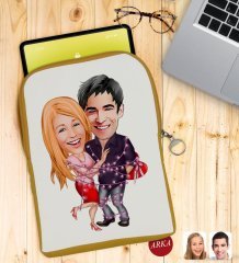 Kişiye Özel Sevgililer Karikatürlü Taşınabilir Koruyucu Tablet Kılıfı & Organizer Çanta - Sarı-2