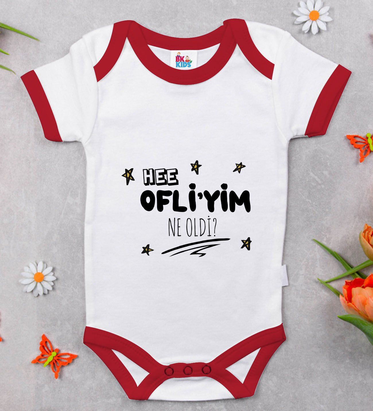 BK Kids Ofliyim Ne Oldi Tasarımlı Kırmızı Bebek Body Zıbın-1