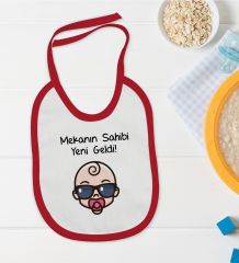 BK Kids Mekanın Sahibi Yeni Geldi Tasarımlı Kırmızı Bebek Mama Önlüğü-1
