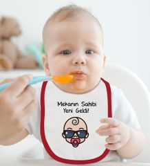 BK Kids Mekanın Sahibi Yeni Geldi Tasarımlı Kırmızı Bebek Mama Önlüğü-1
